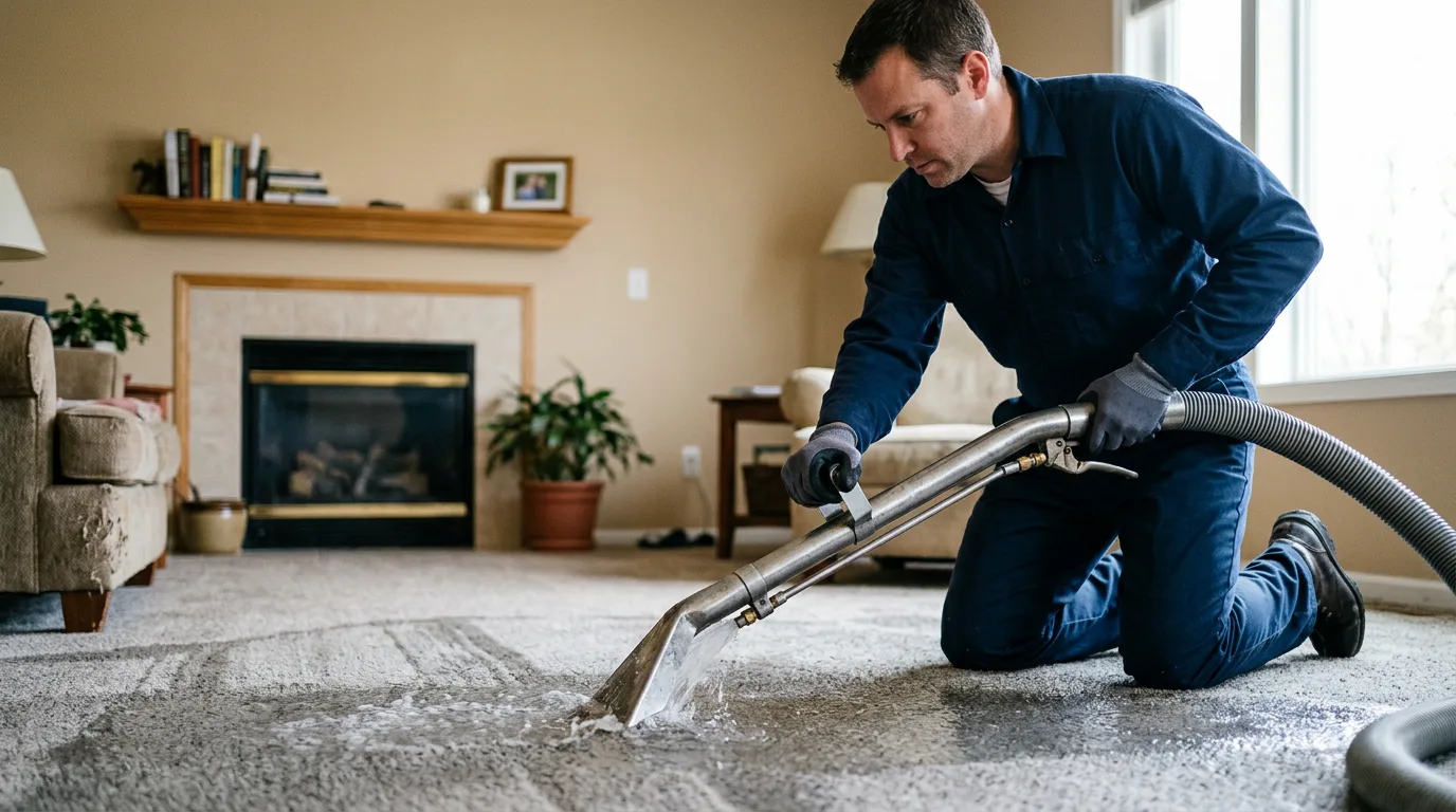 Water damage restoration technician working near Teeds Grove, IA